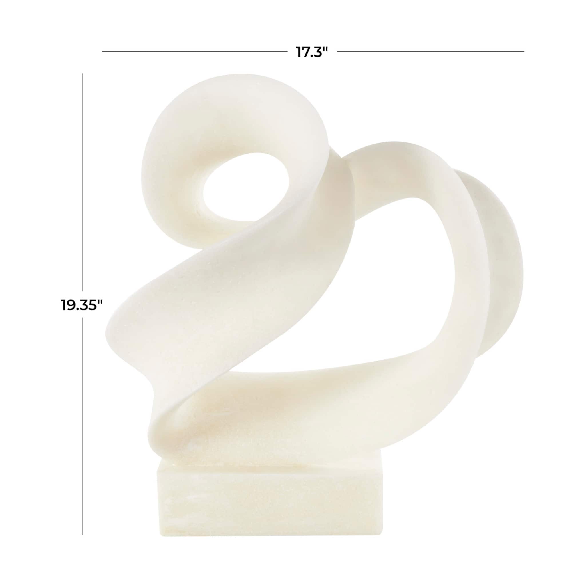 19.5" White Polystone Abstract Twisted Wave Decorative Sculpture with Elevated Base